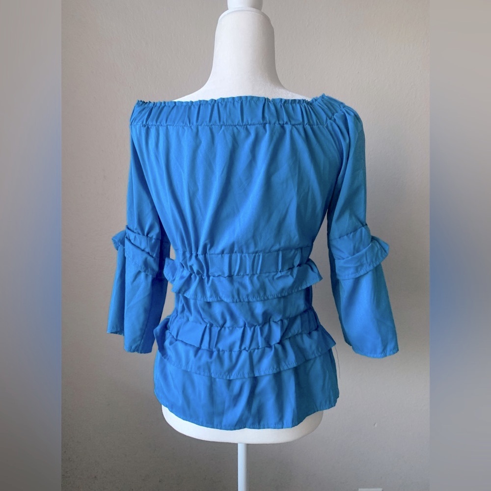 Blue Ruffled Women's Blouse - Picture 3 of 3